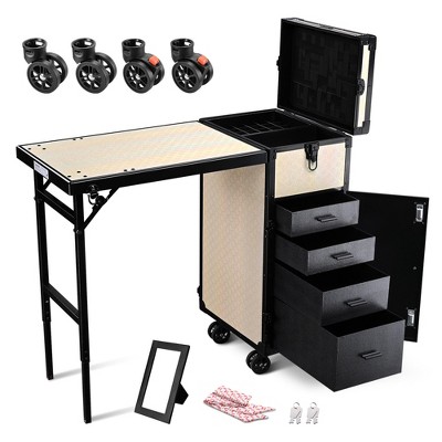 Byootique Rolling Makeup Train Case Nail Table w/ 4pcs Swivel Replacement Wheels