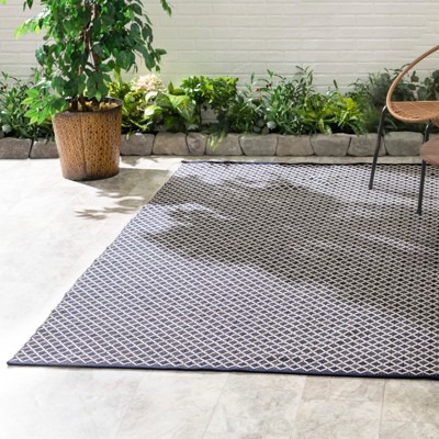 Navy and White Synthetic Trellis Runner Rug 2'6" x 8'