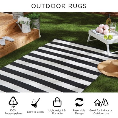 Reversible Aqua & White Striped Synthetic Outdoor Rug 4' x 6'