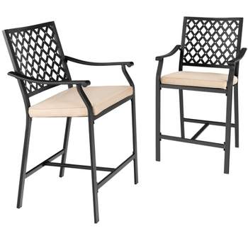 Tangkula 2/4 Piece Patio Bar Height Chairs Outdoor Bar Steel W/ High-Density Seat Cushions Cozy Footrest Heavy-Duty Steel Frame Outside Bar Chair