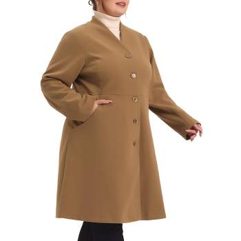Agnes Orinda Women's Plus Size Trendy Elegant V Neck Single Breasted Long Fleece Coats
