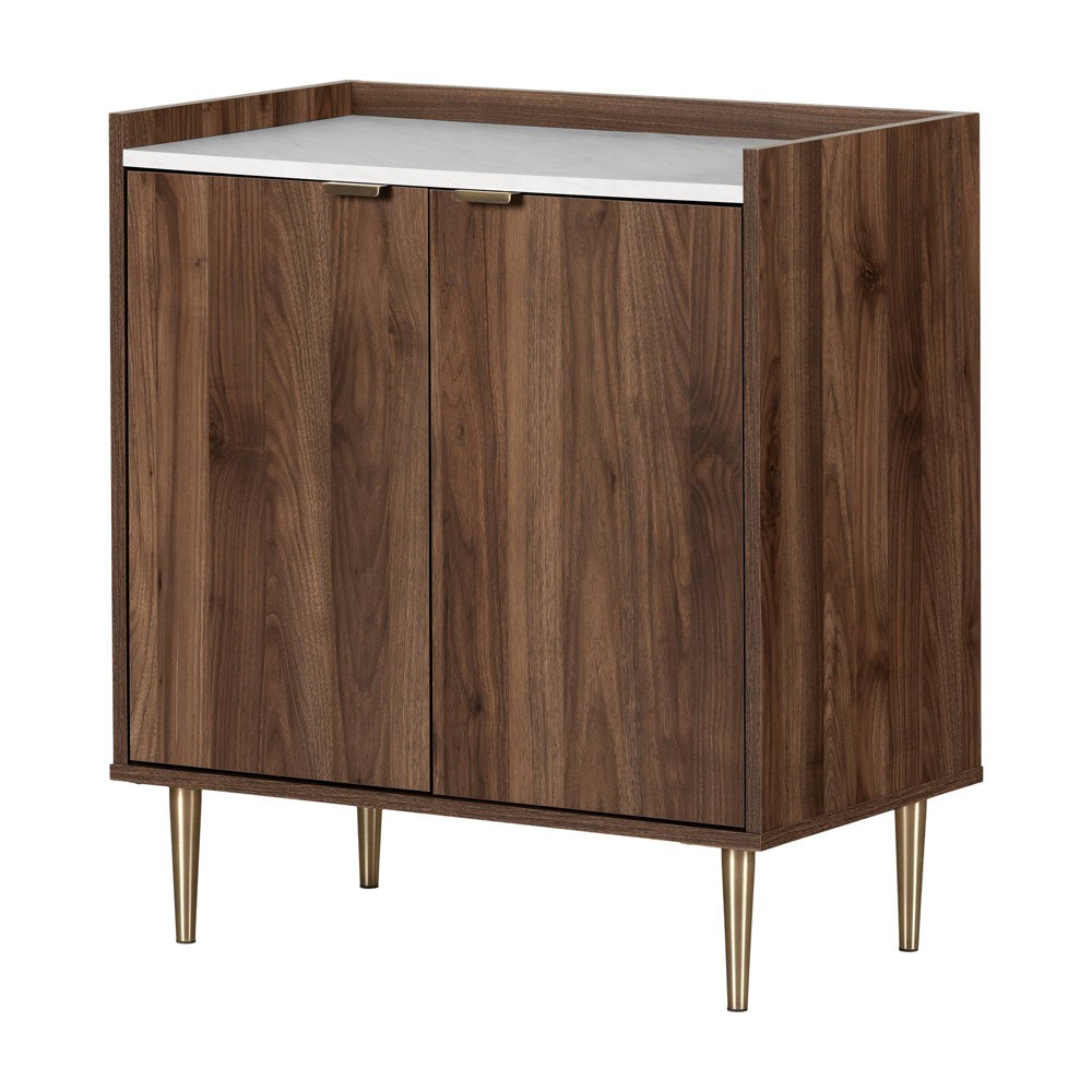 South Shore 31.75" Decorative Storage Cabinet Natural Walnut: Mid-Century Glam, Adjustable Shelf, Laminate Surface