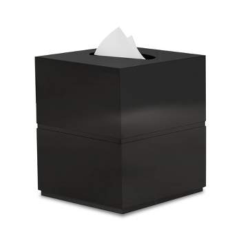 Black Tissue Box Cover - Modern Tissue Box Holder with Lacquer High Gloss  Finish and Rounded Edges - Cube Square Box fi