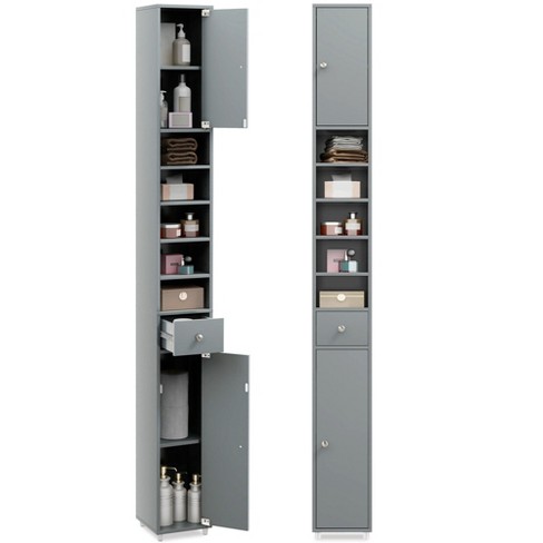 Tangkula Tall Slim Bathroom Storage Cabinet Linen Tower W/drawer Adjustable Shelves Gray : Target