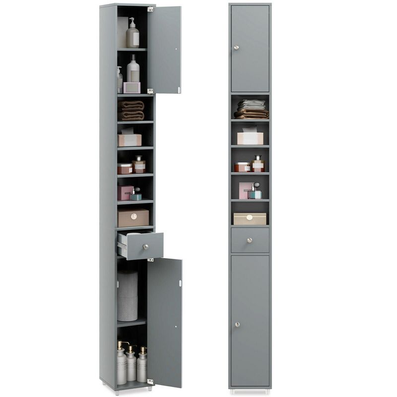 Tangkula Tall Slim Bathroom Storage Cabinet Linen Tower w/Drawer Adjustable Shelves, 1 of 11