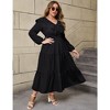 Plus Size Ruffle Maxi Dress for Women V Neck Long Sleeve Dress Casual Modest Fall Dresses Black 3XL - 4 of 4