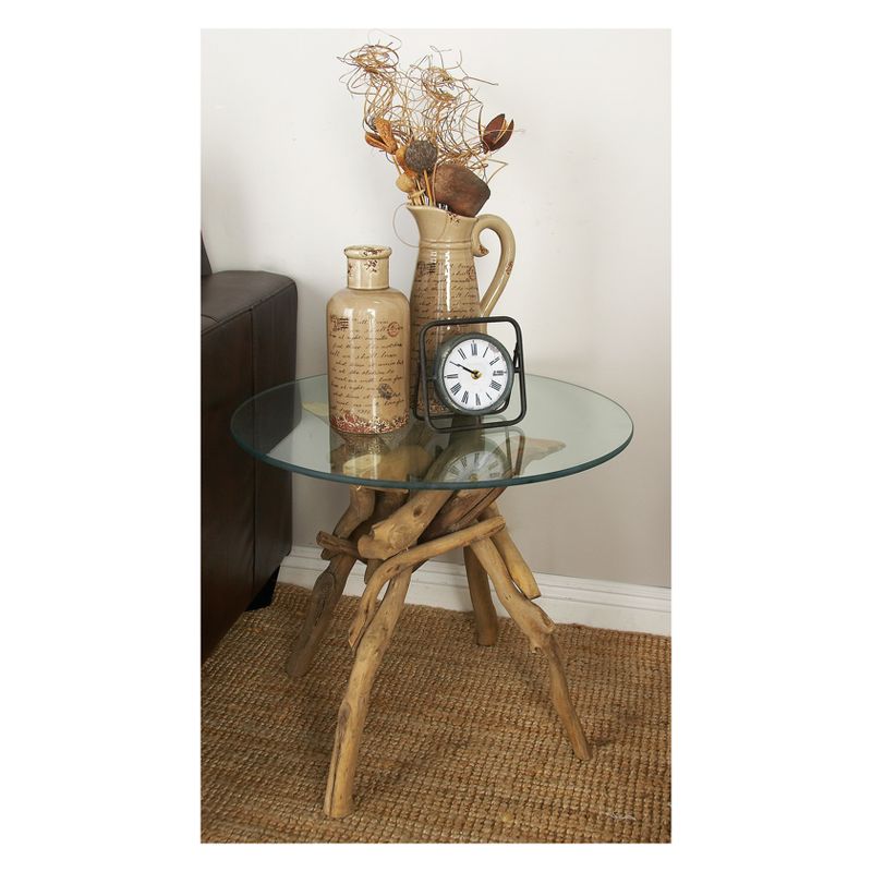 Log and Glass Round Accent Table Tan - Olivia & May, 5 of 20