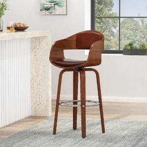 Lyngins Mid-Century Modern Counter Height Bar Stool Set of 2 – Bent Beech Wood Frame, 360° Swivel Bar Stools, Upholstered Counter Stools - 1 of 4