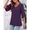 Coolmee Women's Loose V Neck Blouse with 3/4 Bell Sleeves - 2 of 4