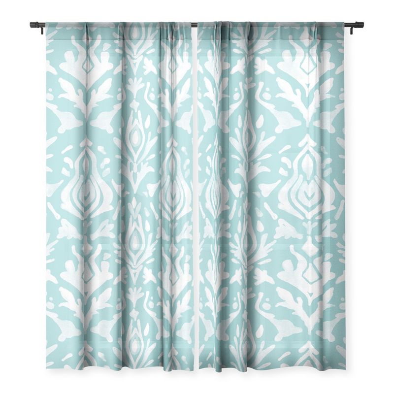 Emanuela Carratoni Teal Ikat Set of 2 Panel Sheer Window Curtain - Deny Designs, 1 of 7
