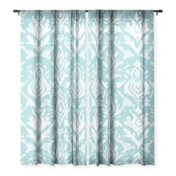 Emanuela Carratoni Teal Ikat Set of 2 Panel Sheer Window Curtain - Deny Designs