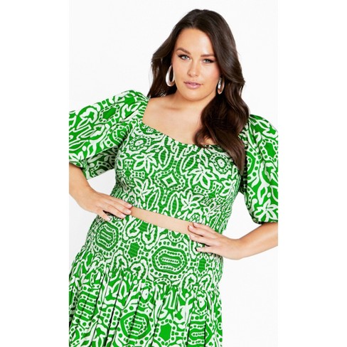 Women's Plus Size Amari Puff Sleeve Fitted Top - green | CITY CHIC - image 1 of 4