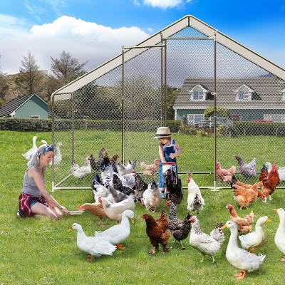 9.8x6.5x6.5FT Walk-In Metal Chicken Coop, Large Poultry Run with Spire Roof, Waterproof UV Cover & Lock for Chickens, Ducks, Rabbits, Geese