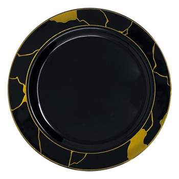 Smarty Had A Party 10" Black with Gold Marble Disposable Plastic Dinner Plates (120 Plates)