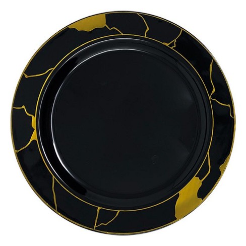 Smarty Had A Party 10" Black with Gold Marble Disposable Plastic Dinner Plates (120 Plates) - image 1 of 4