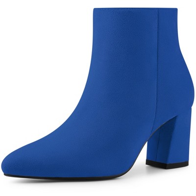 Allegra K Women's Pointy Toe Side Zip Chunky Heels Ankle Boots Royal ...