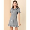 Allegra K Women's Ruffle Peter Pan Collar Casual Button-up Checkered Dress - 3 of 4