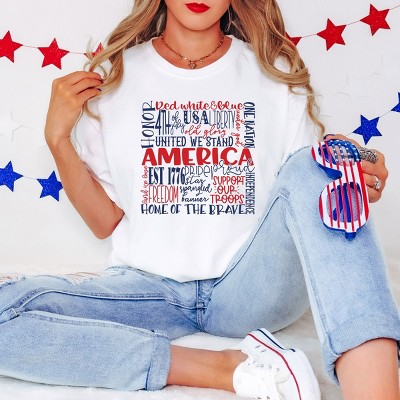Simply Sage Market America Words Colorful Garment Dyed Tee - S - White