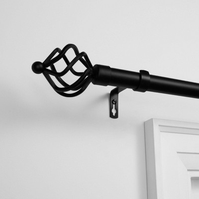 Adjustable Matte Black Iron Curtain Rod with Geometric Finials