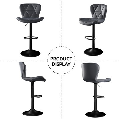 Lyngins Swivel Bar Stools Set of 2 with Curved Backrest,Adjustable Height Upholstered Kitchen Chairs,PU Counter Stools for Kitchen Island,Pub