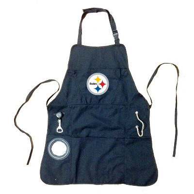 Evergreen Pittsburgh Steelers Black Grill Apron- 26 x 30 Inches Durable Cotton with Tool Pockets and Beverage Holder