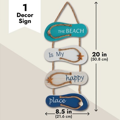 Coastal Flip Flop Wooden Beach Wall Hanging Decor Sign
