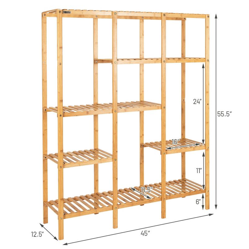 Multifunctional Bamboo Shelf Storage Organizer Rack Plant Stand Display Closet, 3 of 11
