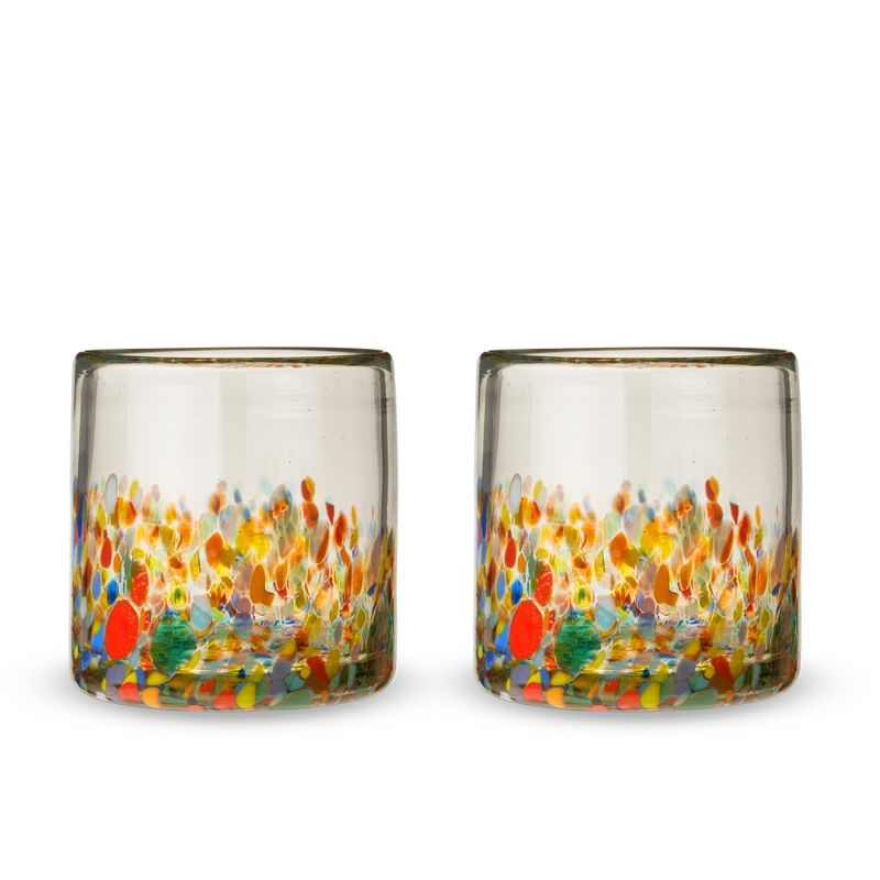 Twine Segunda Vida Artistico Tumblers Beverage Glasses, Mexico Glasses Set Home Cocktail Bar Gifts, 100% Recycled Glass, Multicolor 10oz Set of 2, 1 of 7