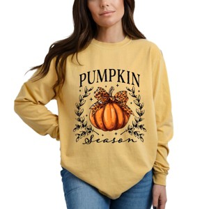 Simply Sage Market Pumpkin Season Leopard Bow Garment Dyed Long Sleeve - 1 of 4