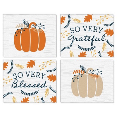 Big Dot of Happiness Happy Thanksgiving - Unframed Fall Harvest Pumpkin Linen Paper Wall Art - Set of 4 - Artisms - 8 x 10 inches