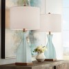 360 Lighting Ryan Modern Coastal Table Lamps 28 1/2" Tall Set of 2 Blue Glass White Drum Shade for Bedroom Living Room Bedside Nightstand Office House - image 2 of 4