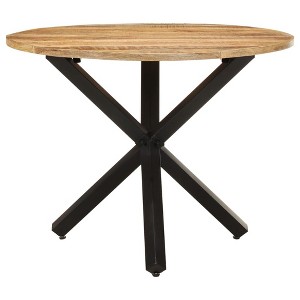 vidaXL Round Rough Mango Wood Dining Table - 39.4" Diameter Industrial Style with Durable Powder-Coated Steel Legs, in Designed for Everyday Use - 1 of 4
