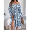 Clearlove Women's Sqaure Neck Casual Floral Dress Long Sleeve Printed Maxi Dress Ruffle Shirred Flowy Dress - 2 of 4