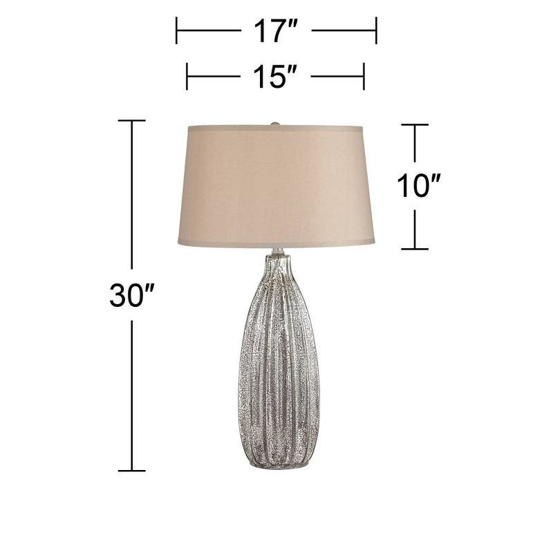 360 Lighting Stella Modern Table Lamp 30" Tall Fluted Mercury Ribbed Glass Taupe Drum Shade for Bedroom Living Room Bedside Nightstand Office Kids, 4 of 9