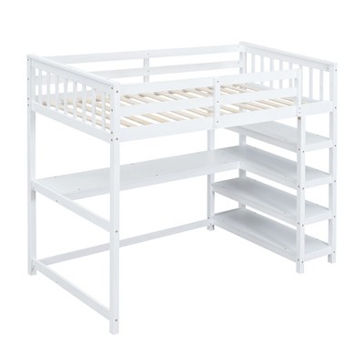 NicBex Full/Twin Loft Bed with Shelves and Under-bed Desk for Kids Teens Adults