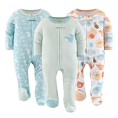 The Peanutshell Sunshine Neutral Footed Baby Sleepers for Boys or Girls, 3-Pack, 0-3 Months