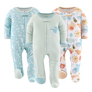 The Peanutshell Happy Sunshine Neutral Footed Baby Sleepers for Boys or Girls, 3-Pack, Newborn to 9 Months - 1 of 4