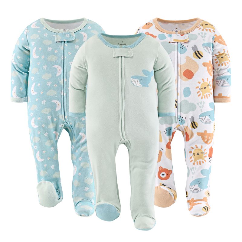 The Peanutshell Happy Sunshine Neutral Footed Baby Sleepers for Boys or Girls, 3-Pack, Newborn to 9 Months, 1 of 8