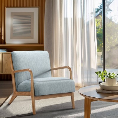 Mid-Century Light Blue Elm Wood Accent Chair