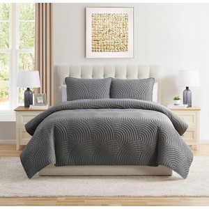 VCNY 3pc King Home Sands Curved Pinsonic Textured Quilt Bedding Set Gray - 1 of 4