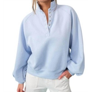 Women's Piper Snap Button Collared Pullover Sweatshirt - PAPERMOON - 1 of 4