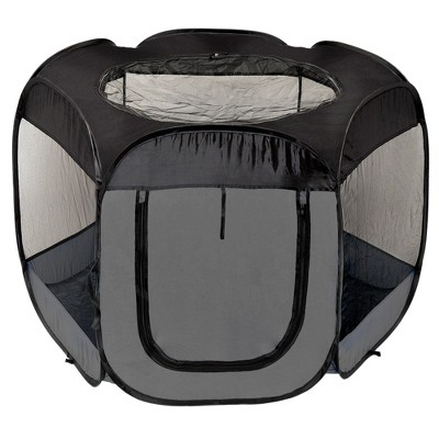 Gray Large Portable Mesh Pet Playpen with Zippered Top