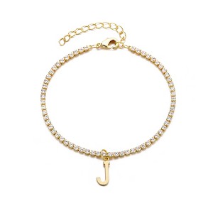 Adornia 14k Gold Plated Tennis Bracelet with Initial Charm - 1 of 2