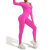 DOMETOUR Zip Front Sports Yoga Jumpsuit for Women Tummy Control Unitard Bodysuit Athletic Rompers, Rose red-M - 4 of 4