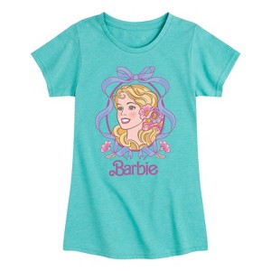 Girls' - Barbie - Portrait Floral Bow Fitted Short Sleeve Graphic T-Shirt - 1 of 4