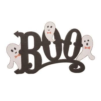 Transpac Wood 16 in. Multicolor Halloween Ghostly Boo Decor
