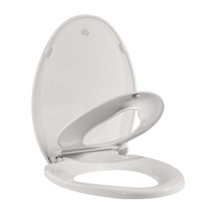 19" Elongated Toilet Seat with Toddler Seat Built in - for Adult & Child, with Soft-Close Lid, Safe PP Material, Easy Installation & Release, Biscuit - 1 of 4