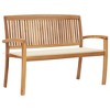 vidaXL Outdoor Patio Bench Stacking Patio Bench with Cushion Solid Wood Teak - 2 of 4