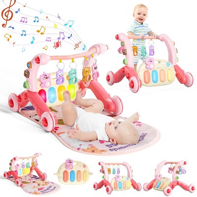 Skirfy 5-in-1 Baby Gym Play Mat and Learning Walker, Portable Activity Center with Light-Up Piano Panel for Toddlers Ages 0-3