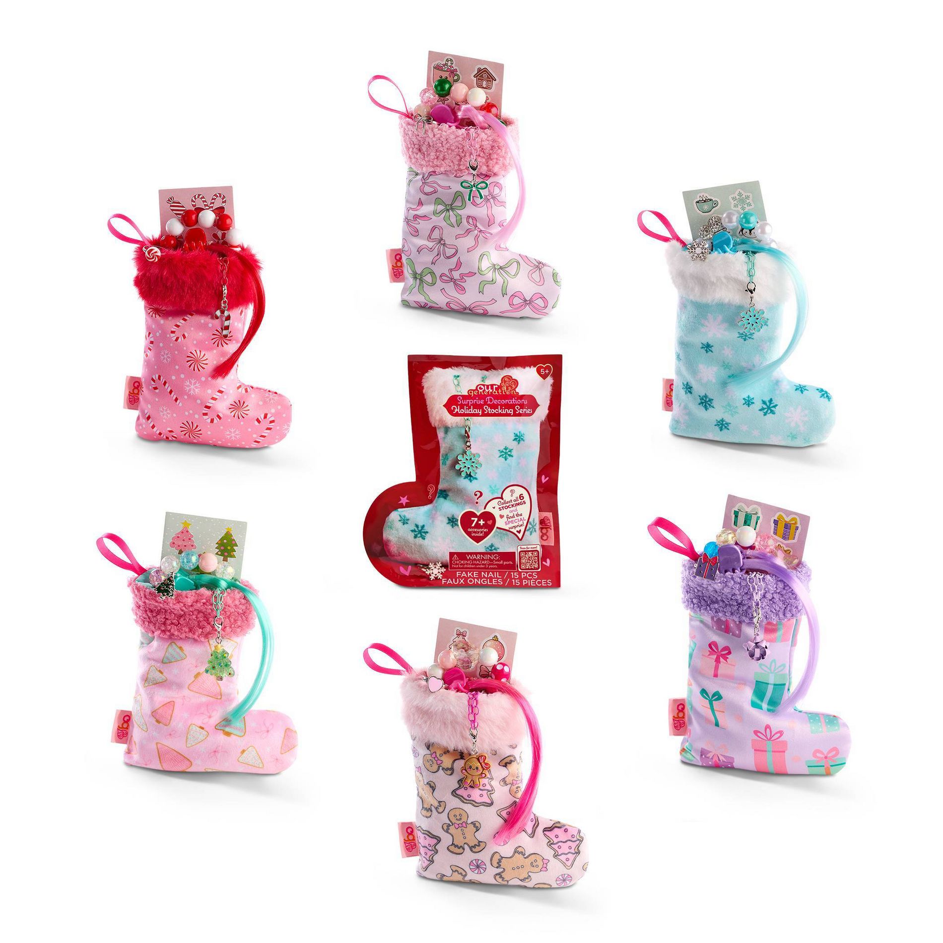 Our Generation Stocking Series1 of 6 Collectible Christmas Ornaments and Mystery pk Accessories for 18" Dolls